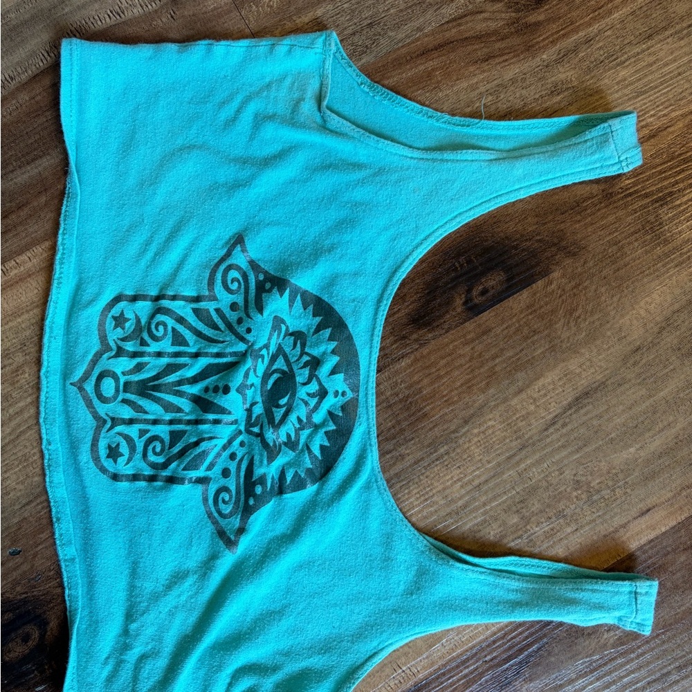 La Hearts Turquoise Crop Top with silver Graphic